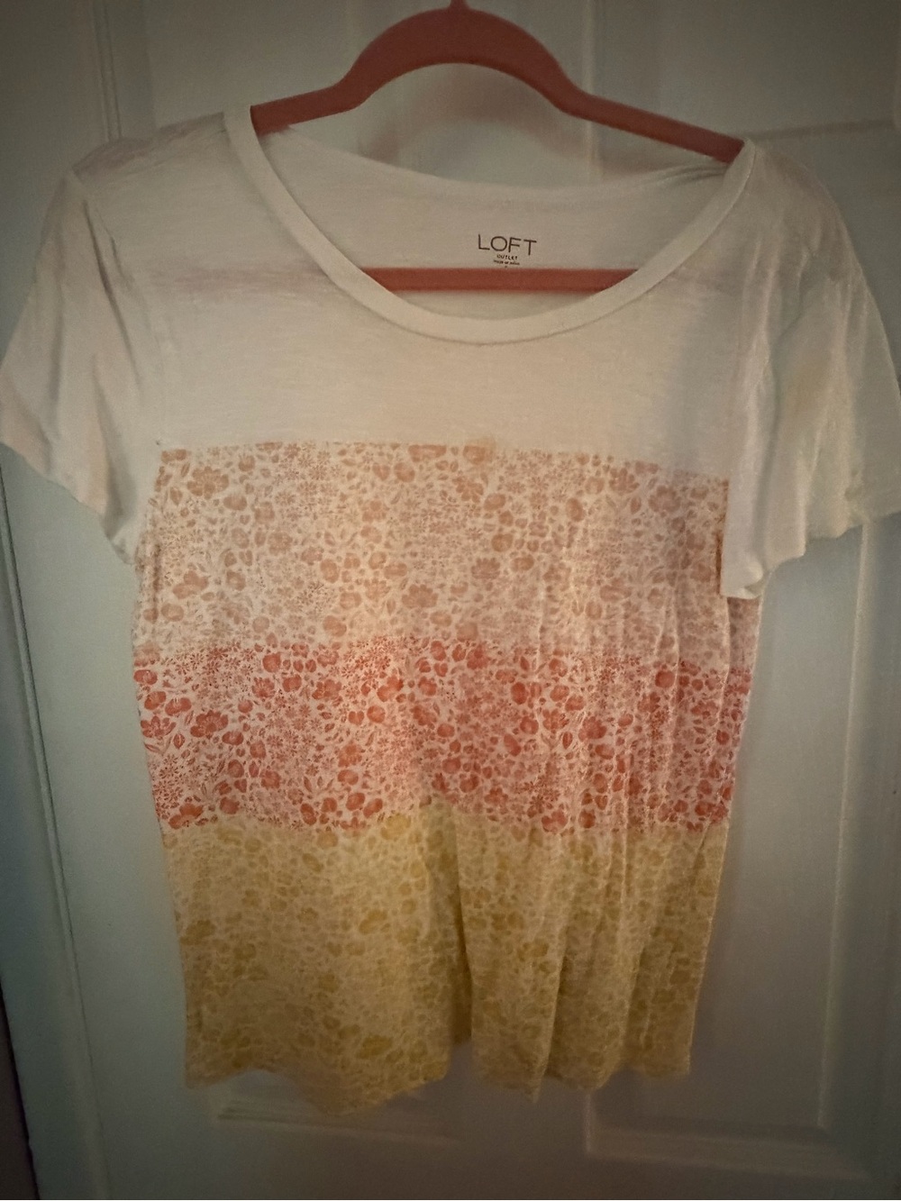 LOFT Outlet Small Floral Print Top Ivory Coral Yellow Short Sleeve